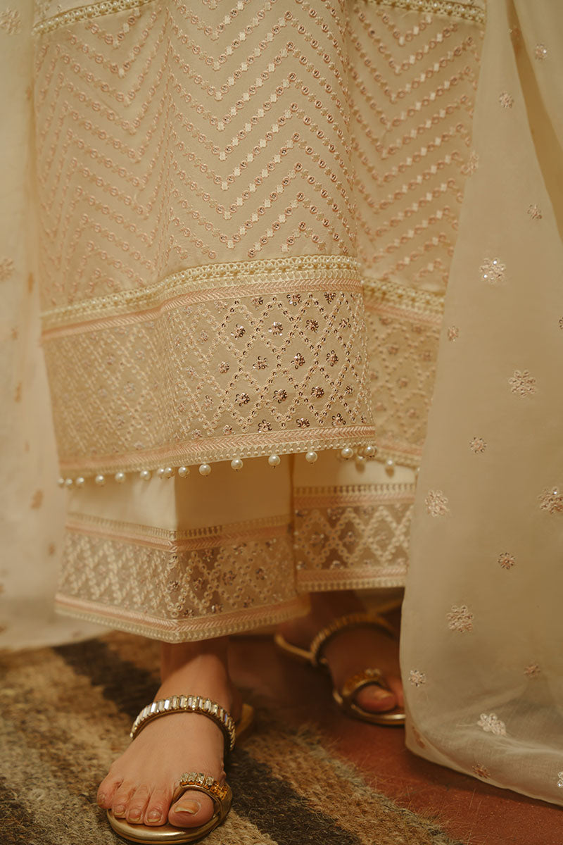 Cross Stitch | SS-25 RTS TO RTW EMB Chiffon ENG EDIT-1 | GENTEL GLAZE - Luxury Dress - available at Maria Faisal in UK and USA.