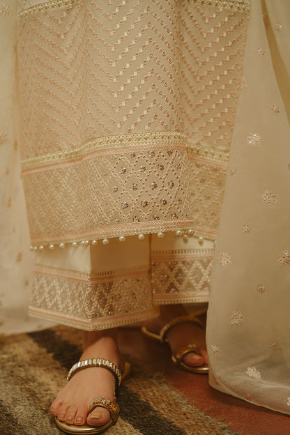 Cross Stitch | SS-25 RTS TO RTW EMB Chiffon ENG EDIT-1 | GENTEL GLAZE - Luxury Dress - available at Maria Faisal in UK and USA.