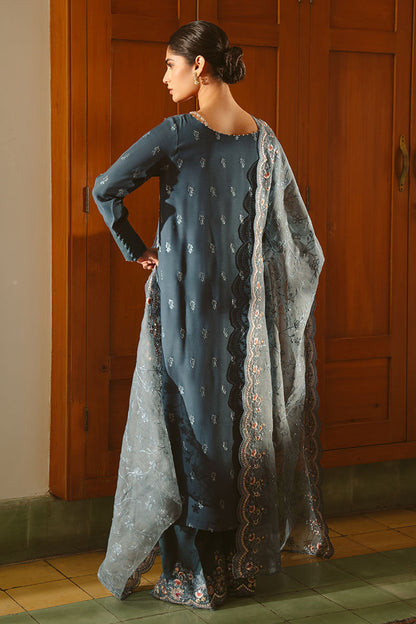 Cross Stitch | SS-25 RTS TO RTW EMB Chiffon ENG EDIT-1 | MAJESTIC TEAL - Luxury Dress - available at Maria Faisal in UK and USA.