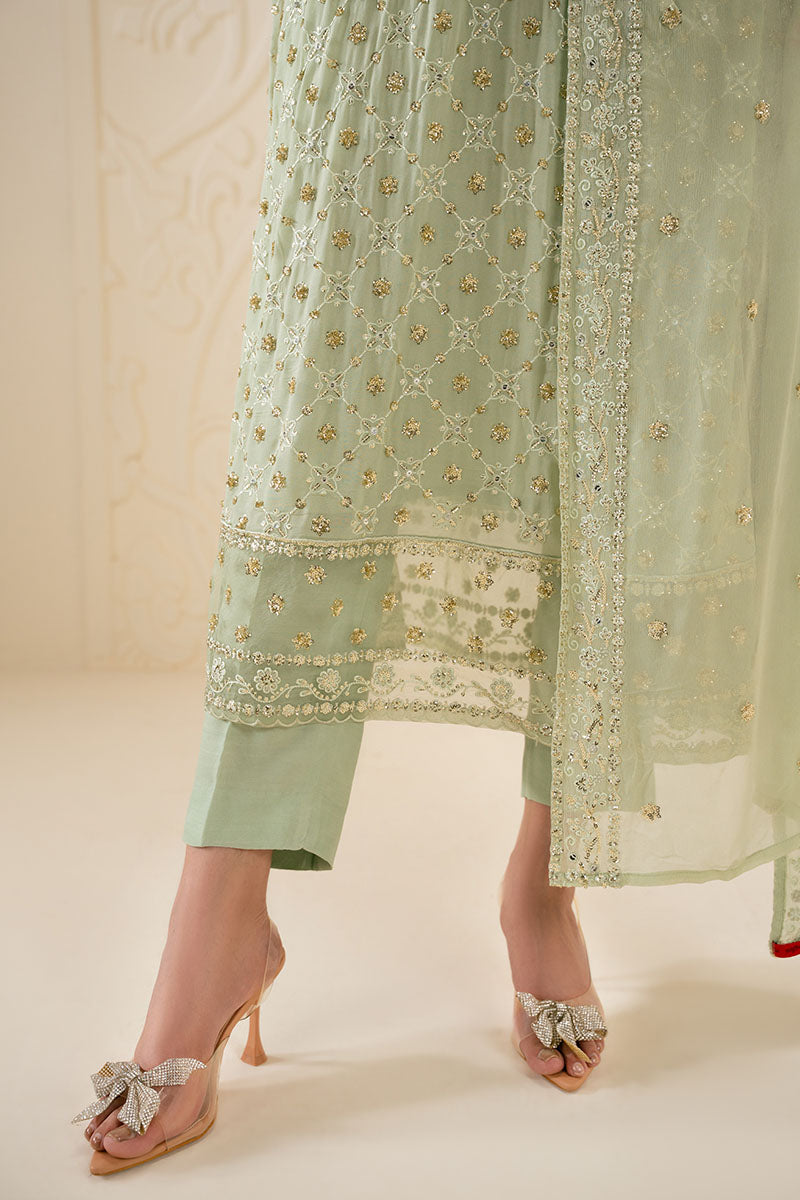 Cross Stitch | FW-25 RTW LUX PRET EDIT-1 | SAGE SERENITY - Luxury Dress - available at Maria Faisal in UK and USA.
