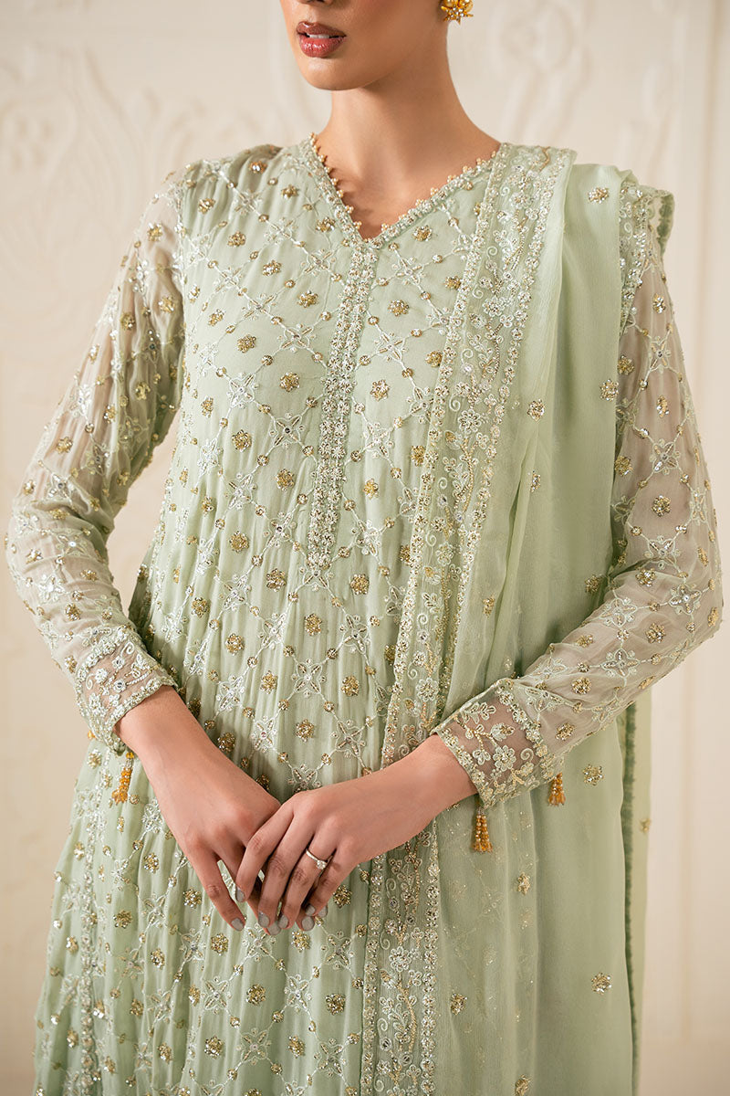 Cross Stitch | FW-25 RTW LUX PRET EDIT-1 | SAGE SERENITY - Luxury Dress - available at Maria Faisal in UK and USA.