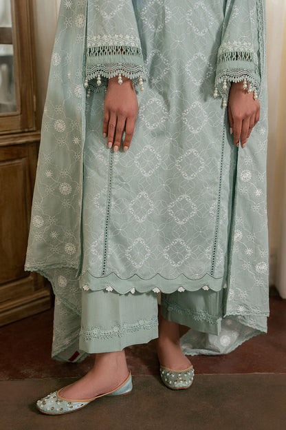 Cross Stitch | Emb Lawn Mahiri 26 | SAGE REVERIE - Luxury Dress - available at Maria Faisal in UK and USA.