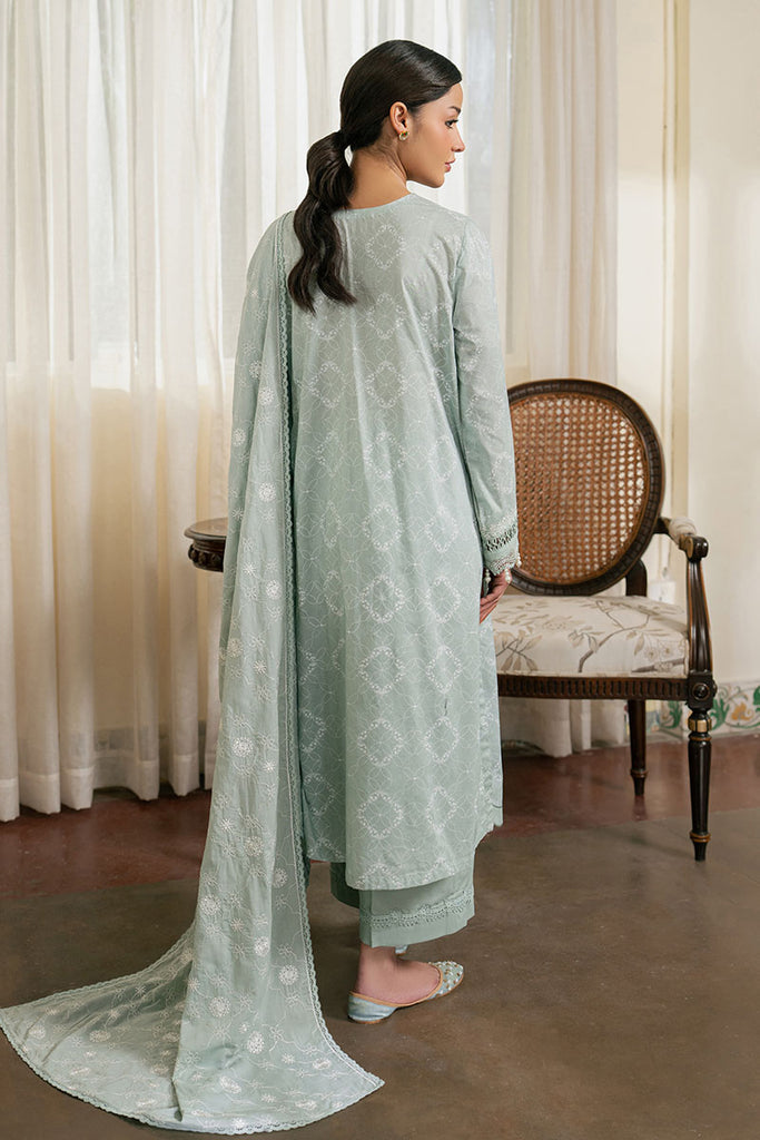 Cross Stitch | Emb Lawn Mahiri 26 | SAGE REVERIE - Luxury Dress - available at Maria Faisal in UK and USA.