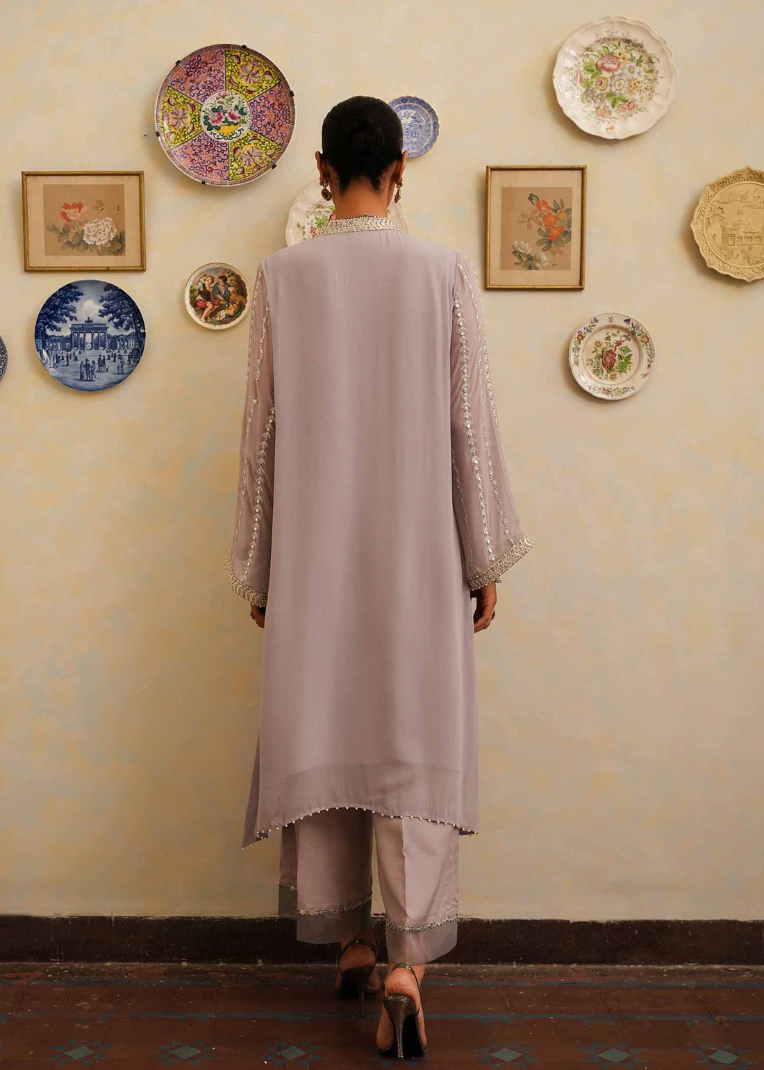 Mahgul | Eid Edit 2024 | Lavender Lines - Designer Dress with Intricate embroidery and embellishments. Shop elegent wedding dress at Maria Faisal.