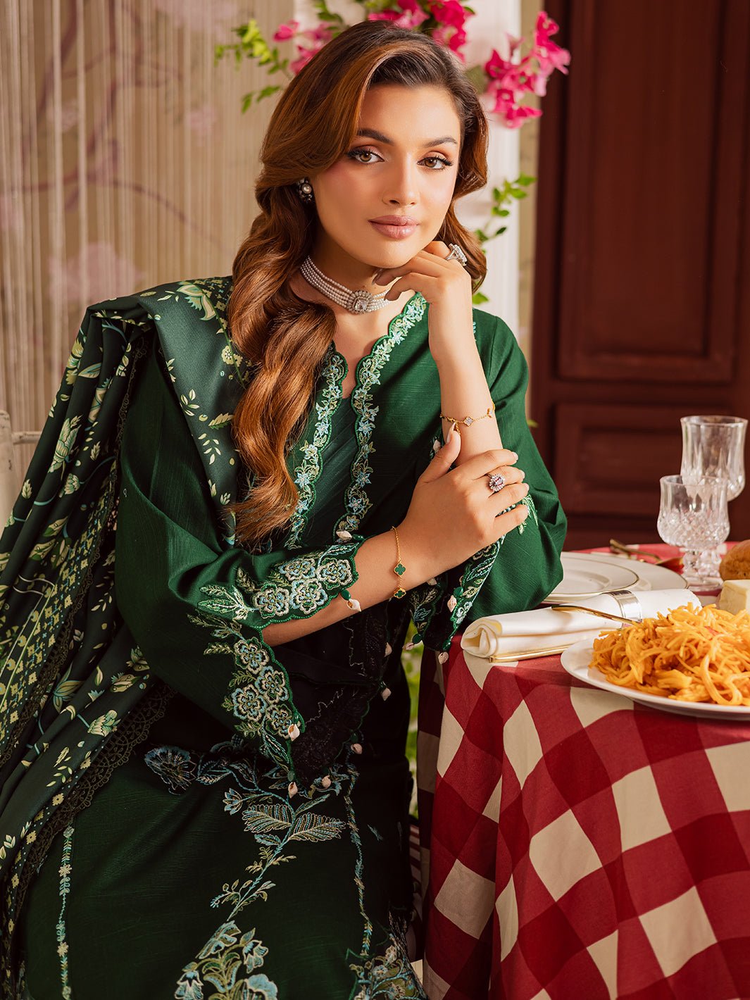 Mahnur | Nova Khaddar 25 | NK - 03 - is Bottle Green dress from Mahnur - Ladies Clothes - Maria Faisal