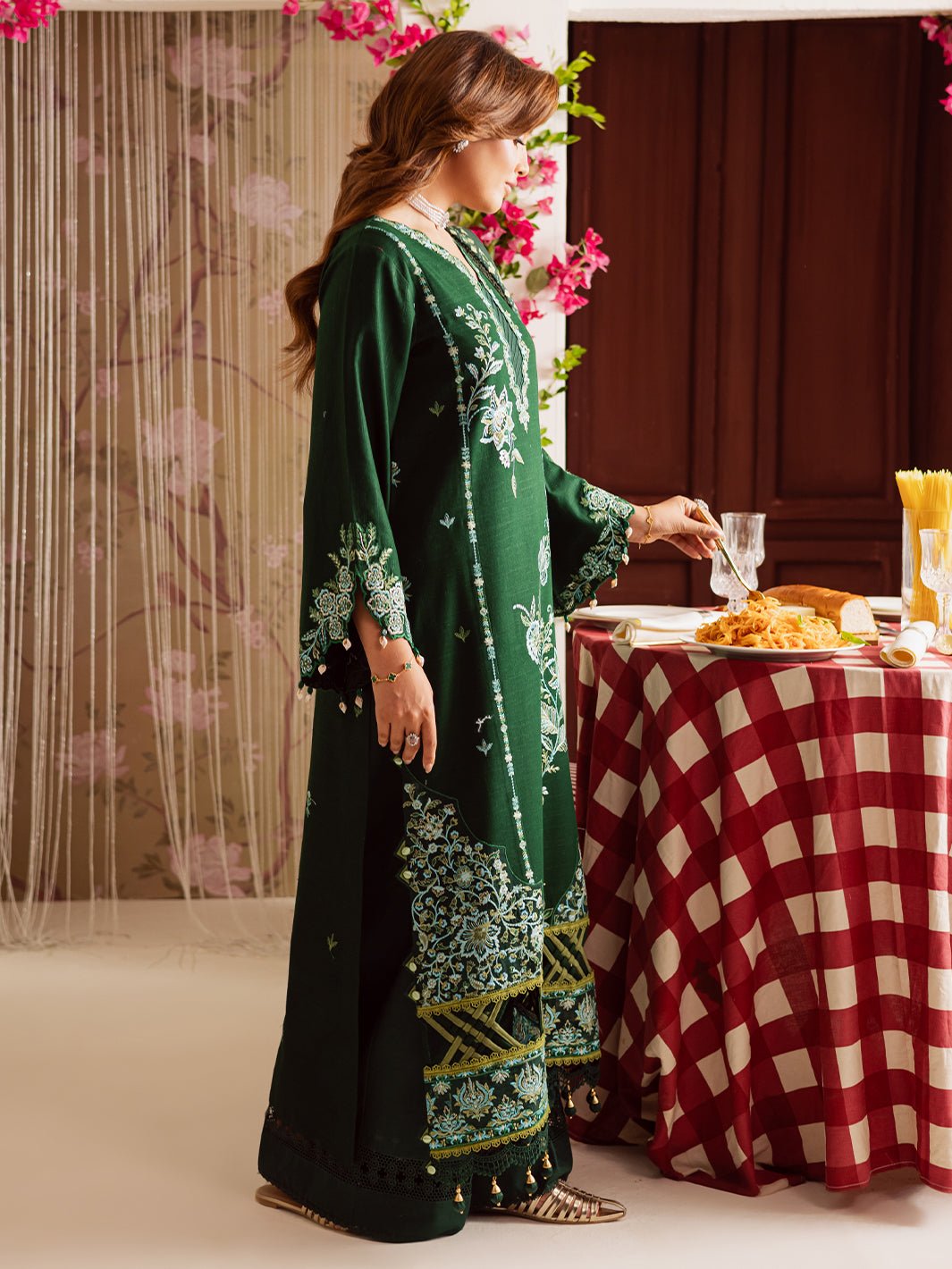 Mahnur | Nova Khaddar 25 | NK - 03 - is Bottle Green dress from Mahnur - Ladies Clothes - Maria Faisal