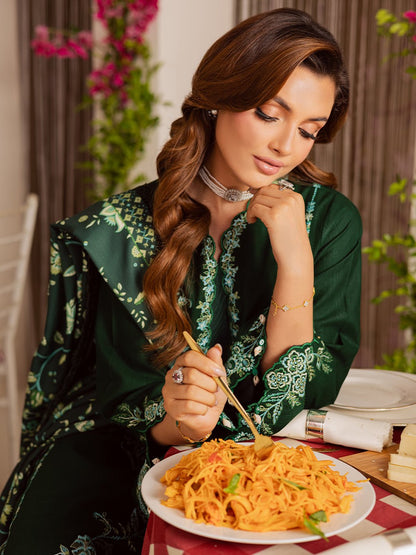 Mahnur | Nova Khaddar 25 | NK - 03 - is Bottle Green dress from Mahnur - Ladies Clothes - Maria Faisal