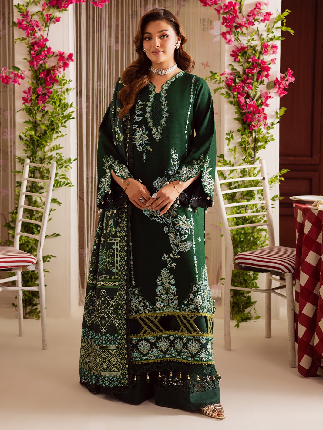 Mahnur | Nova Khaddar 25 | NK - 03 - is Bottle Green dress from Mahnur - Ladies Clothes - Maria Faisal