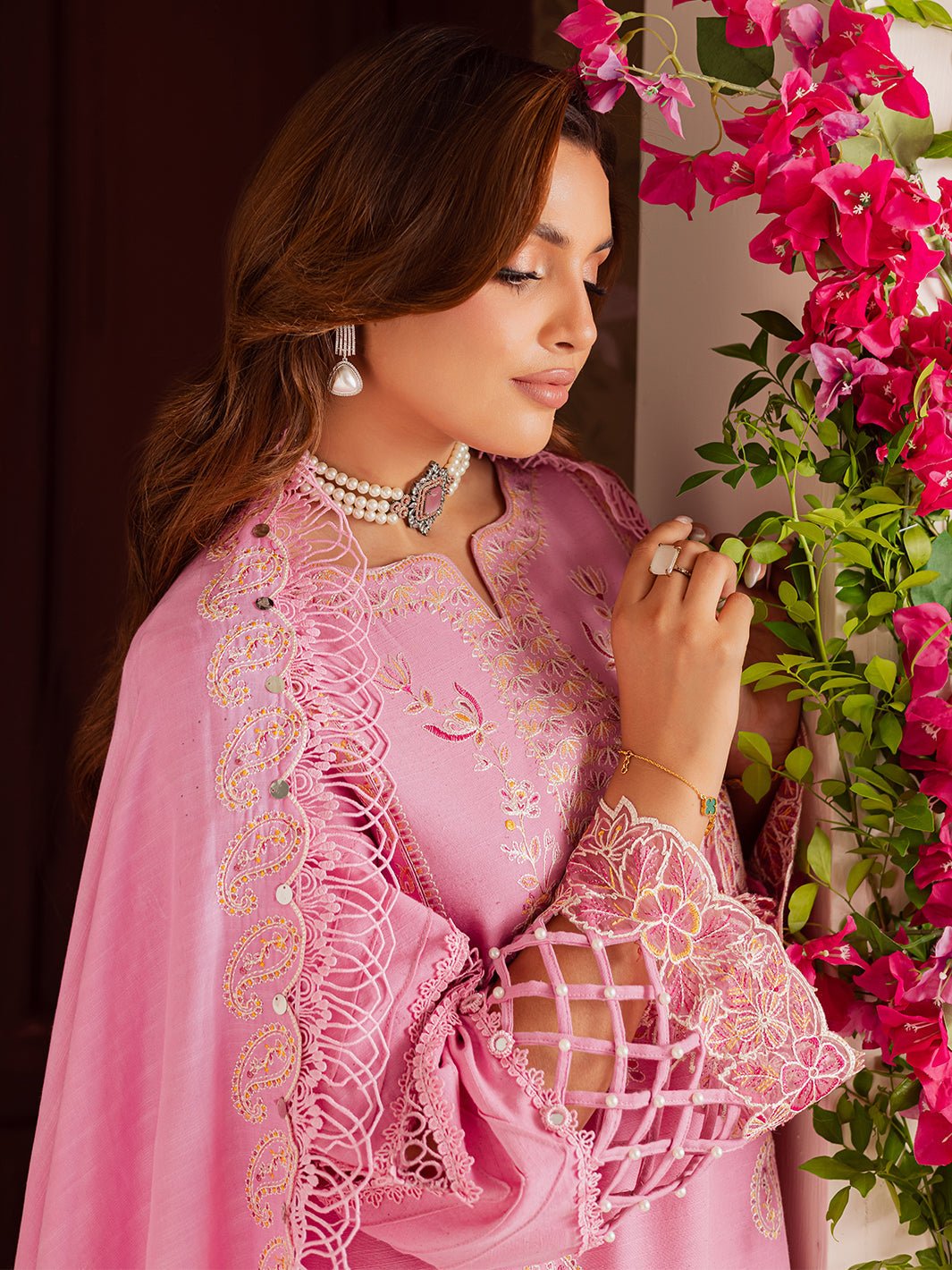 Mahnur | Nova Khaddar 25 | NK - 05 - is Pink dress from Mahnur - Ladies Clothes - Maria Faisal