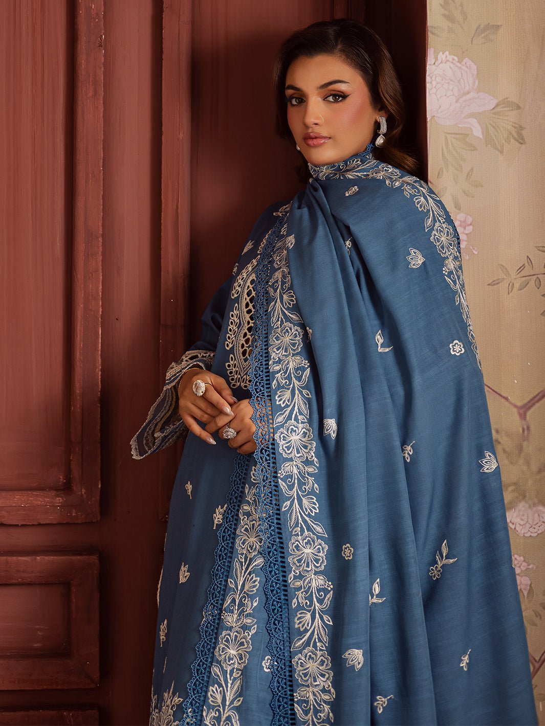 Mahnur | Nova Khaddar 25 | NK - 07 - is Denim Blue dress from Mahnur - Ladies Clothes - Maria Faisal