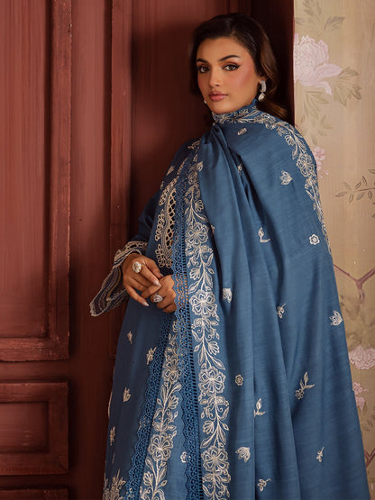 Mahnur | Nova Khaddar 25 | NK - 07 - is Denim Blue dress from Mahnur - Ladies Clothes - Maria Faisal