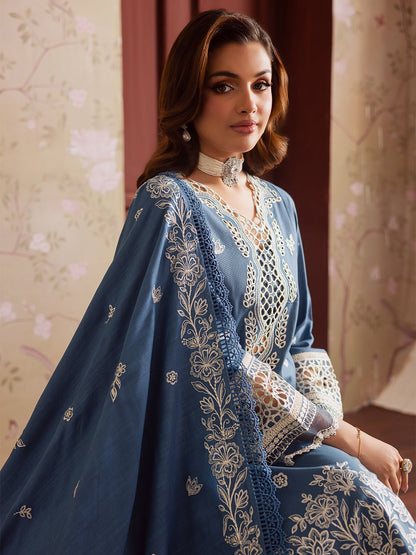 Mahnur | Nova Khaddar 25 | NK - 07 - is Denim Blue dress from Mahnur - Ladies Clothes - Maria Faisal