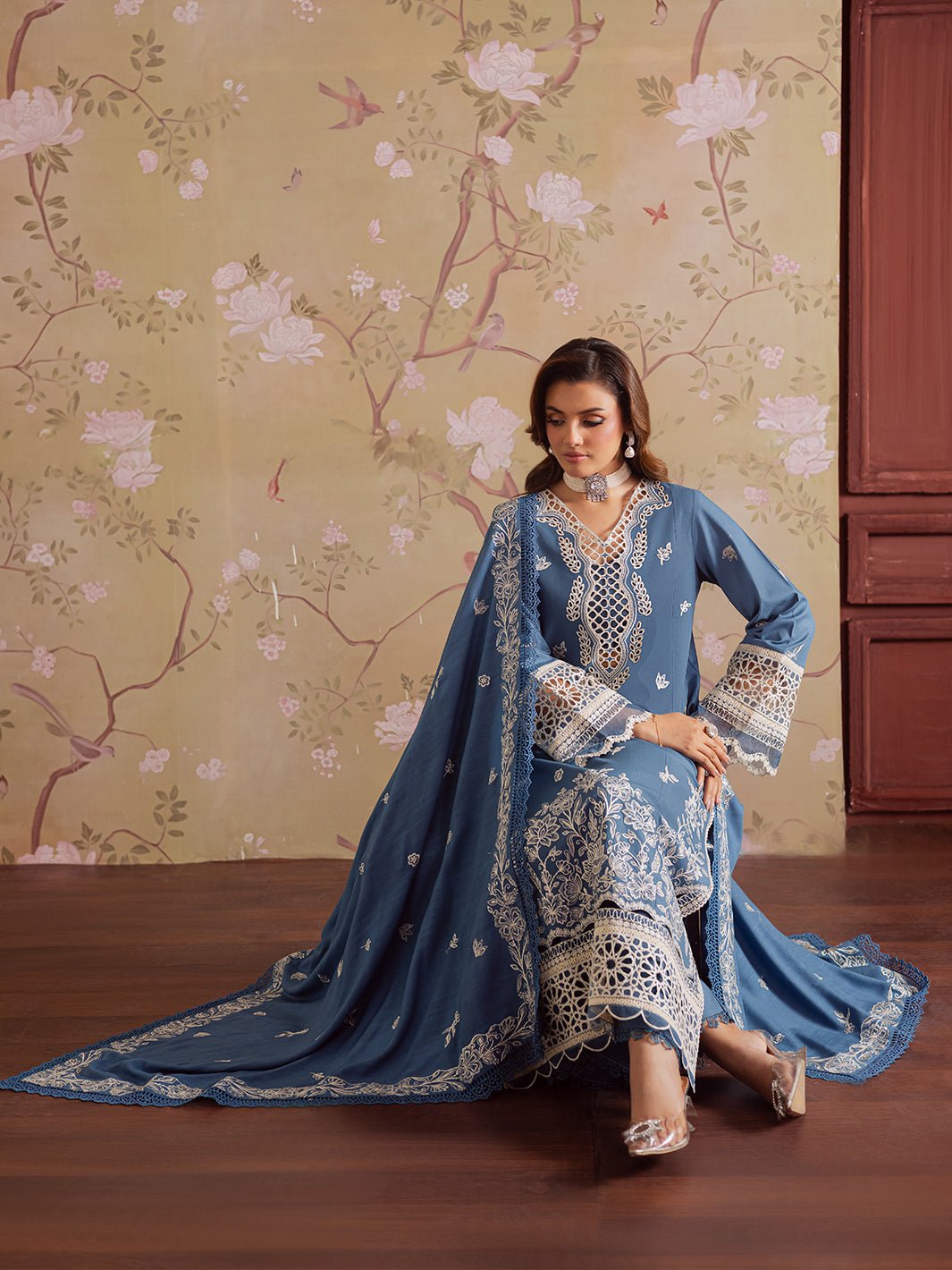 Mahnur | Nova Khaddar 25 | NK - 07 - is Denim Blue dress from Mahnur - Ladies Clothes - Maria Faisal