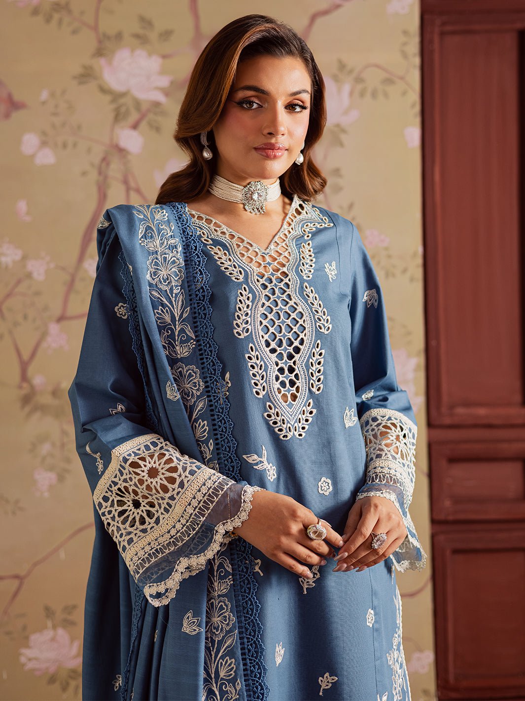 Mahnur | Nova Khaddar 25 | NK - 07 - is Denim Blue dress from Mahnur - Ladies Clothes - Maria Faisal