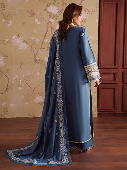Mahnur | Nova Khaddar 25 | NK - 07 - is Denim Blue dress from Mahnur - Ladies Clothes - Maria Faisal