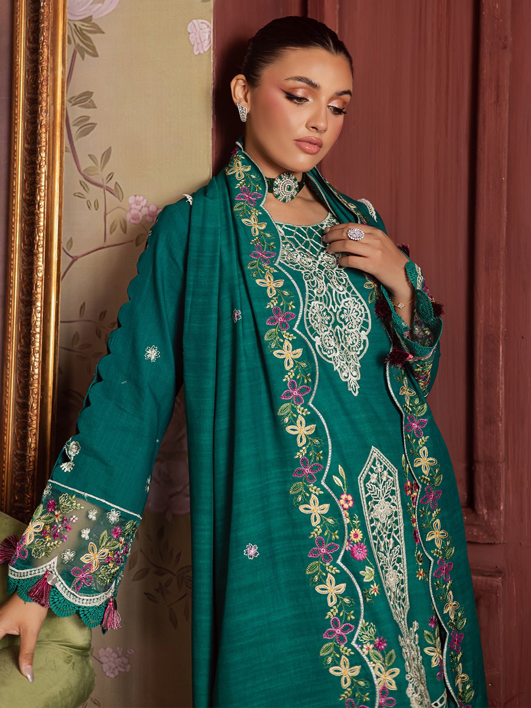 Mahnur | Nova Khaddar 25 | NK - 09 - is Emerald Green dress from Mahnur - Ladies Clothes - Maria Faisal