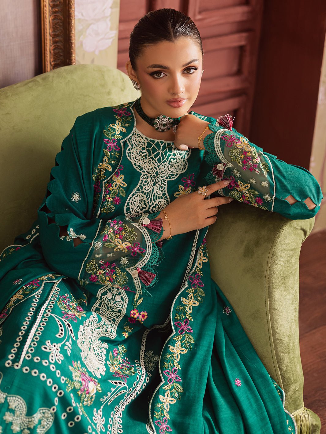 Mahnur | Nova Khaddar 25 | NK - 09 - is Emerald Green dress from Mahnur - Ladies Clothes - Maria Faisal