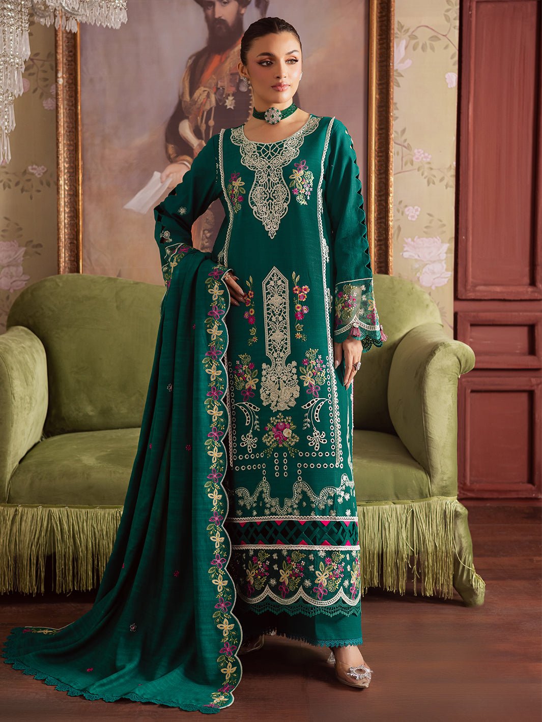 Mahnur | Nova Khaddar 25 | NK - 09 - is Emerald Green dress from Mahnur - Ladies Clothes - Maria Faisal