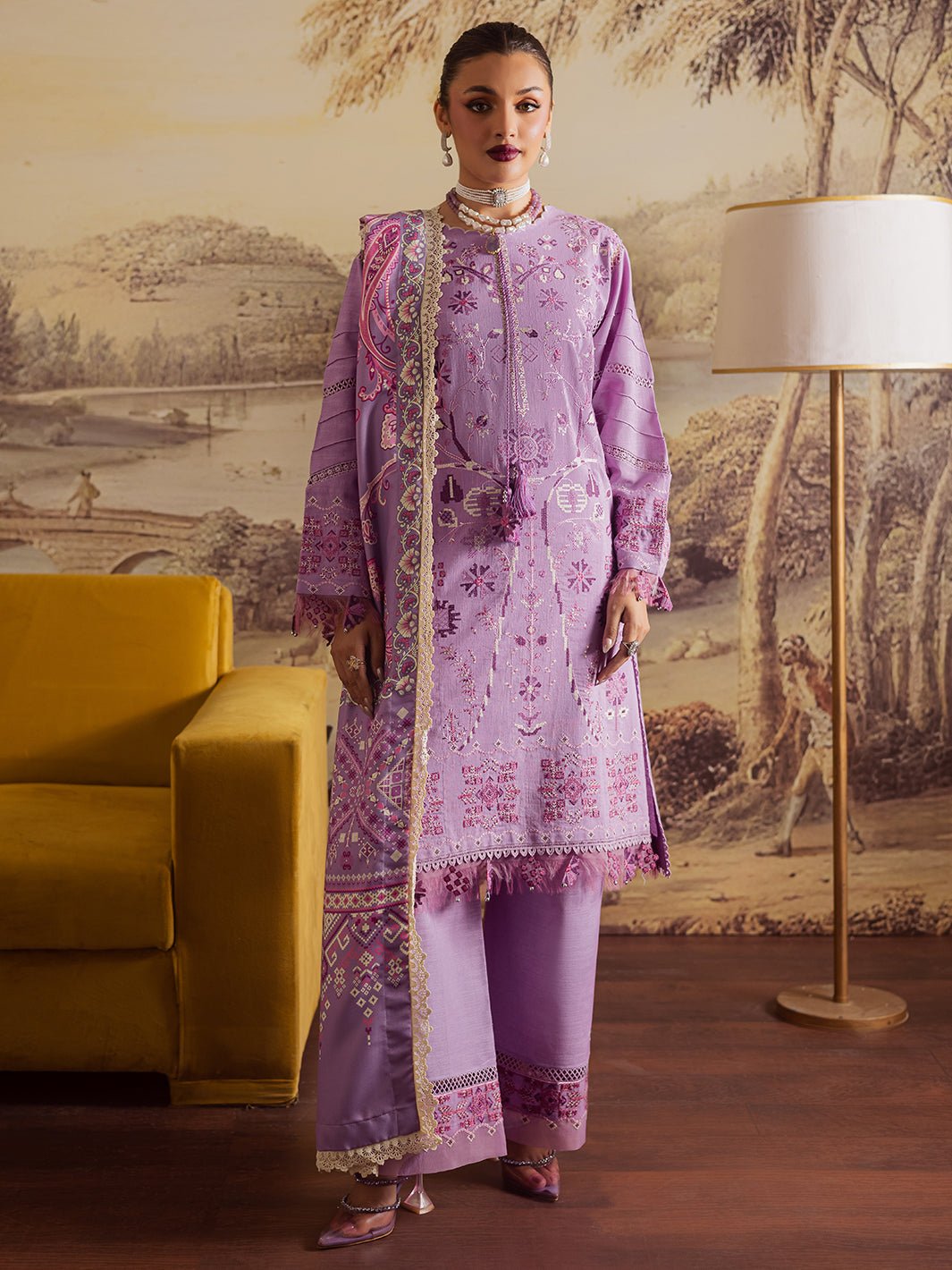 Mahnur | Nova Khaddar 25 | NK - 11 - is Purple Gray dress from Mahnur - Ladies Clothes - Maria Faisal
