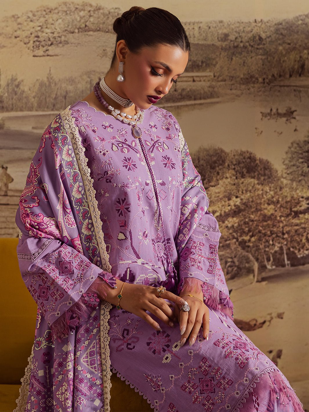Mahnur | Nova Khaddar 25 | NK - 11 - is Purple Gray dress from Mahnur - Ladies Clothes - Maria Faisal