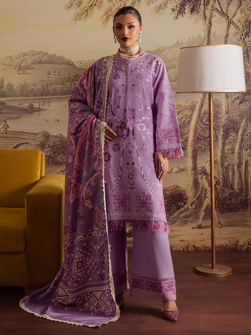 Mahnur | Nova Khaddar 25 | NK - 11 - is Purple Gray dress from Mahnur - Ladies Clothes - Maria Faisal