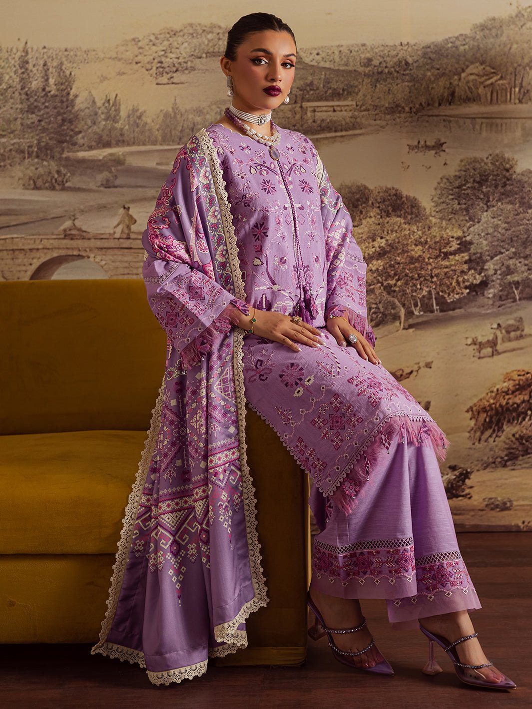 Mahnur | Nova Khaddar 25 | NK - 11 - is Purple Gray dress from Mahnur - Ladies Clothes - Maria Faisal