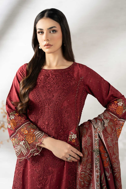 Maria B | Pre fall Dresses | DW - W25 - 06 M - is Maroon dress from Maria B - Ladies Clothes - Maria Faisal