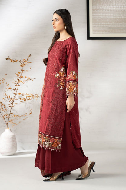 Maria B | Pre fall Dresses | DW - W25 - 06 M - is Maroon dress from Maria B - Ladies Clothes - Maria Faisal