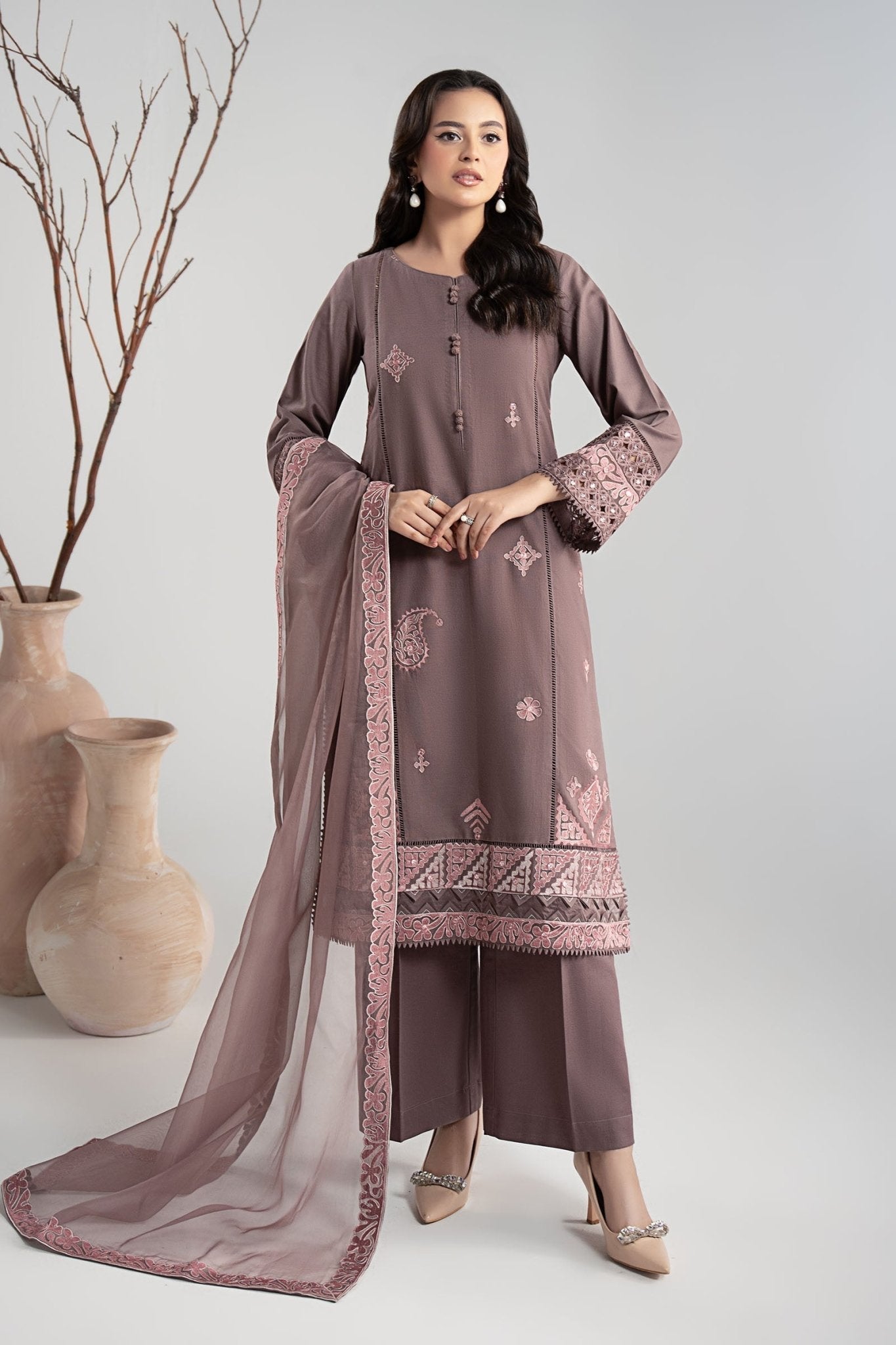 Maria B | Pre fall Dresses | DW - W25 - 54 P - is Peach dress from Maria B - Ladies Clothes - Maria Faisal