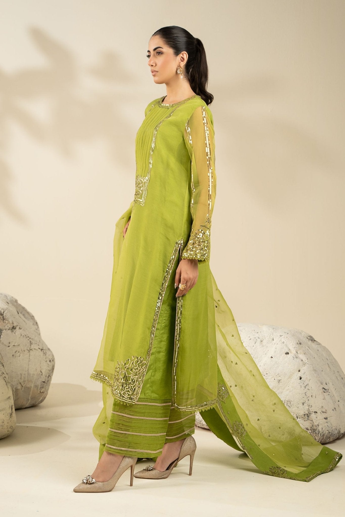 Maria B | Pre fall Dresses | MBS - W25 - 10 G - is Green dress from Maria B - Ladies Clothes - Maria Faisal