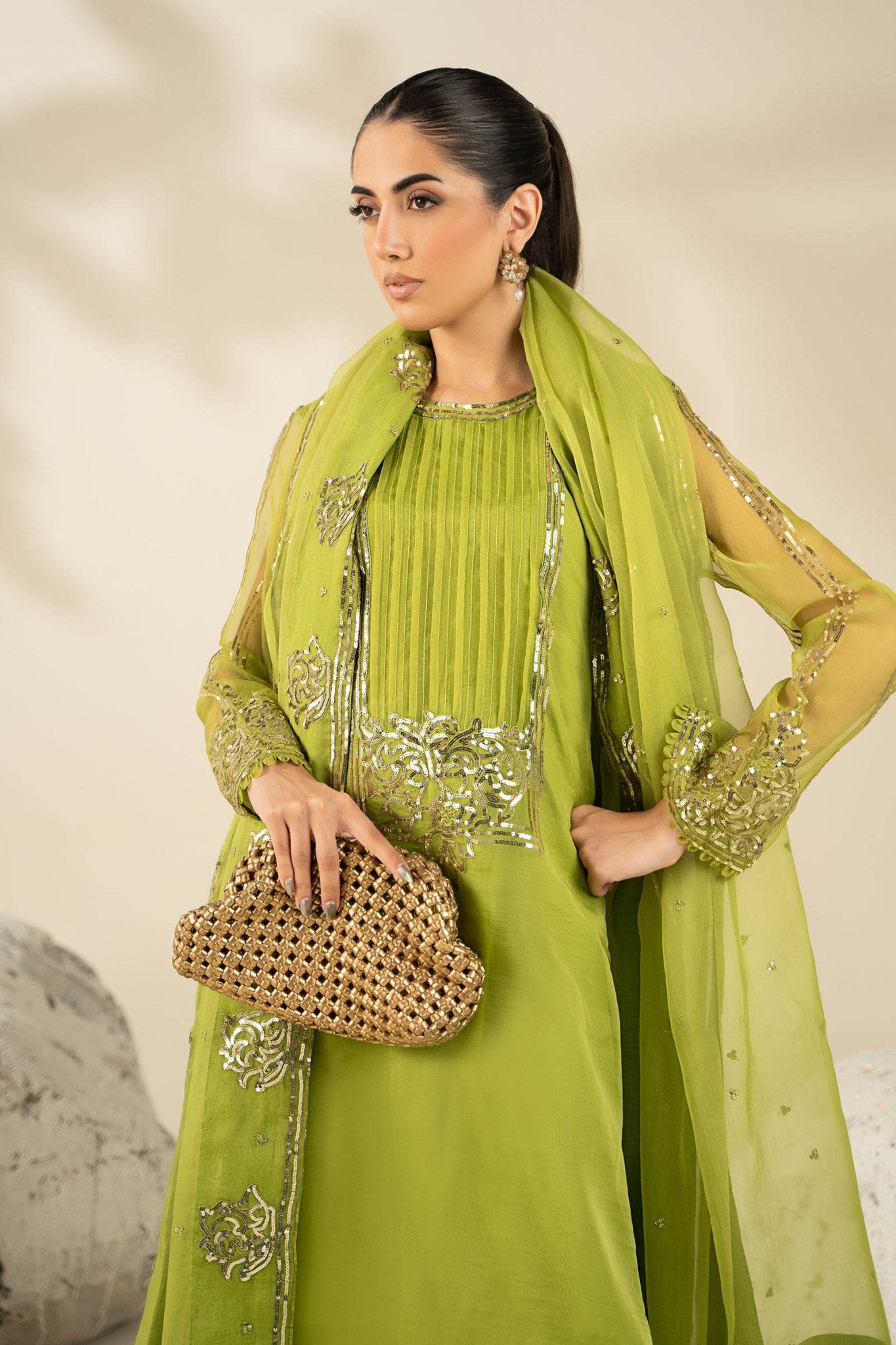 Maria B | Pre fall Dresses | MBS - W25 - 10 G - is Green dress from Maria B - Ladies Clothes - Maria Faisal