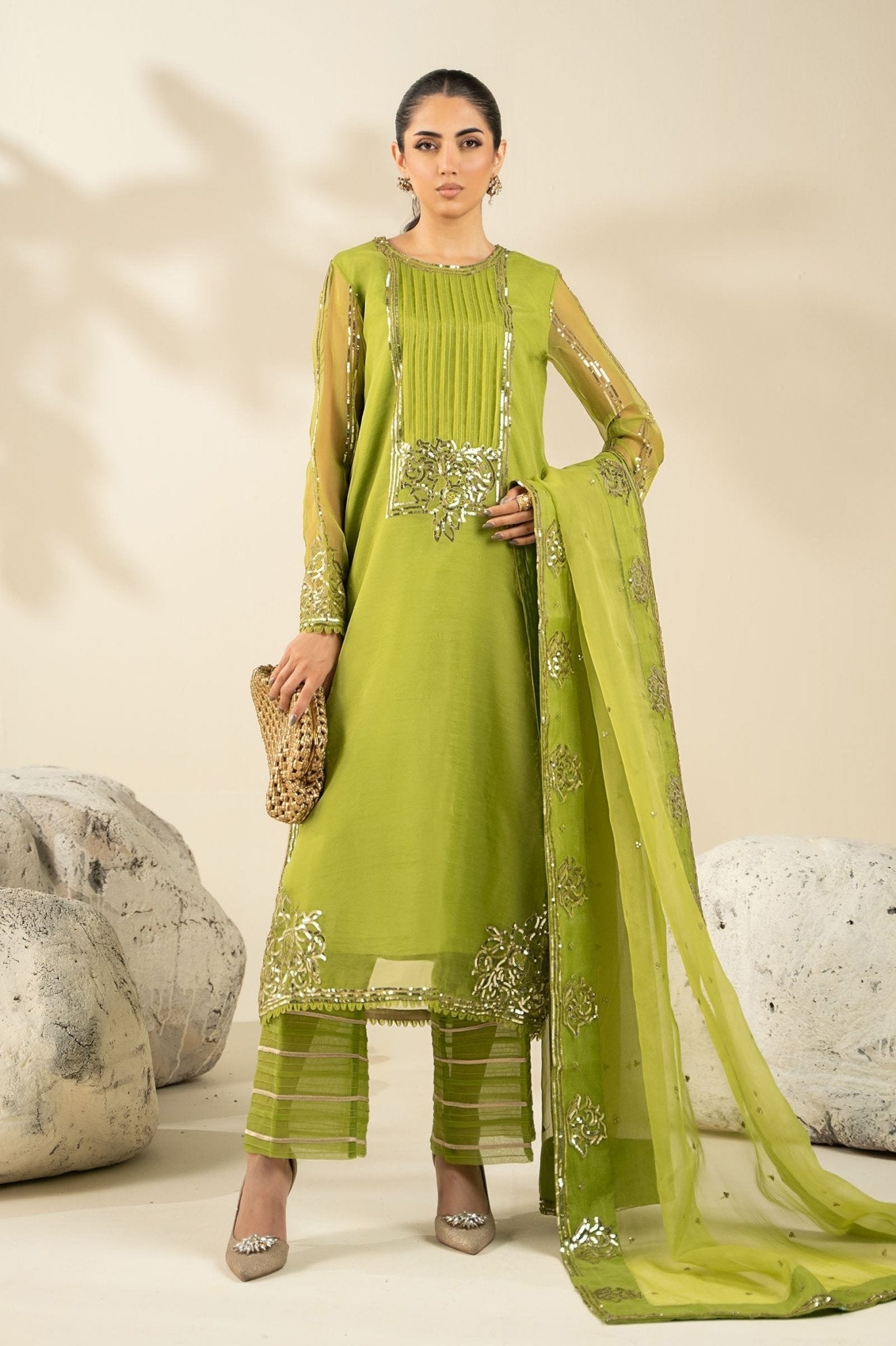 Maria B | Pre fall Dresses | MBS - W25 - 10 G - is Green dress from Maria B - Ladies Clothes - Maria Faisal