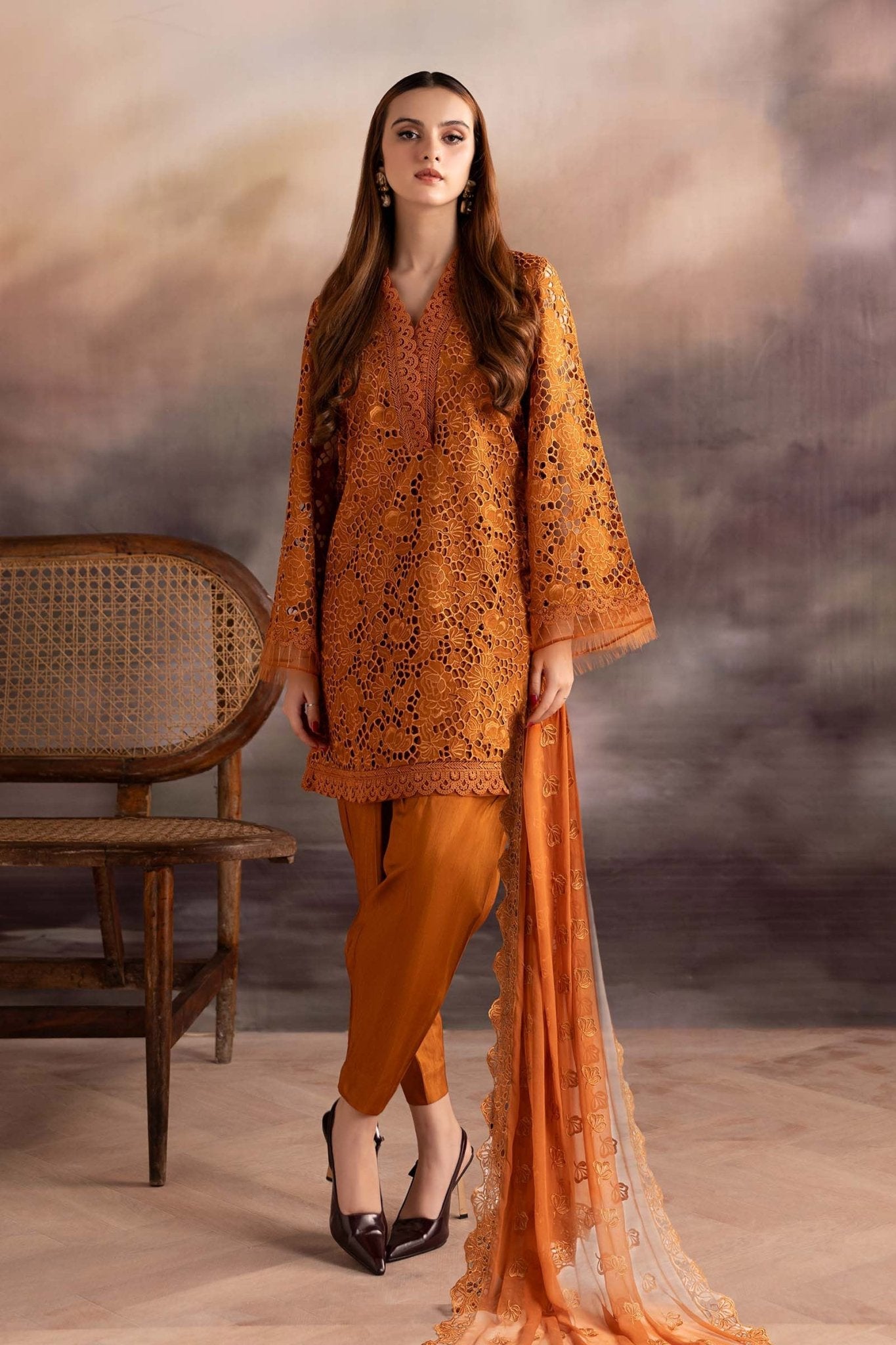 Maria B | Pre fall Dresses | MBS - W25 - 17 RU - is Rust dress from Maria B - Ladies Clothes - Maria Faisal
