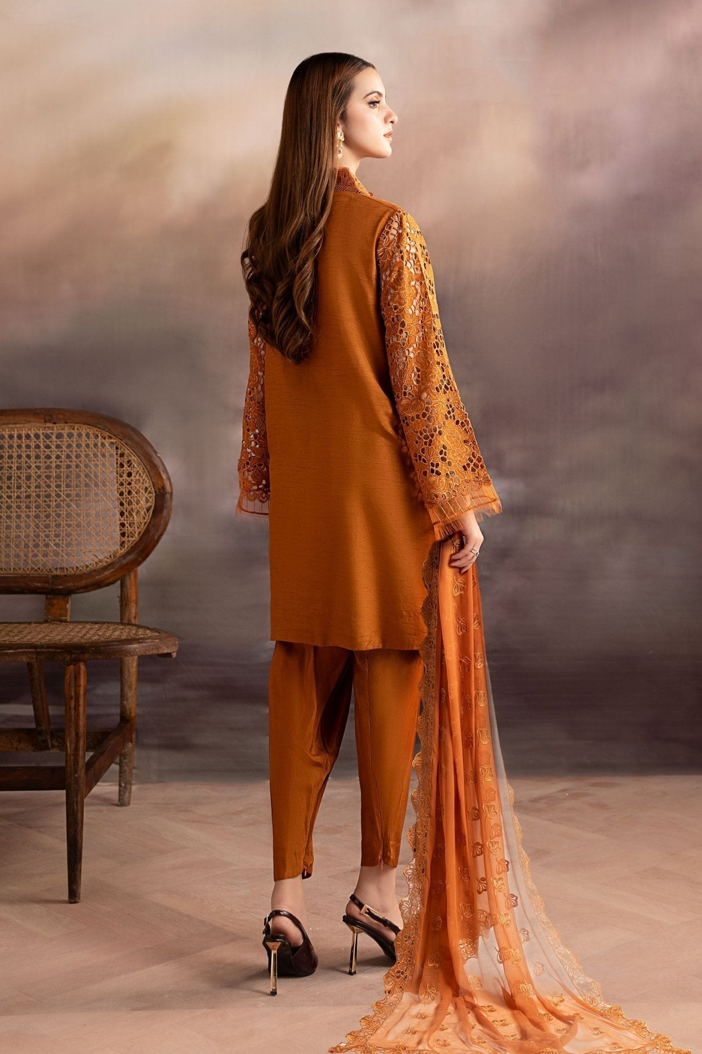 Maria B | Pre fall Dresses | MBS - W25 - 17 RU - is Rust dress from Maria B - Ladies Clothes - Maria Faisal