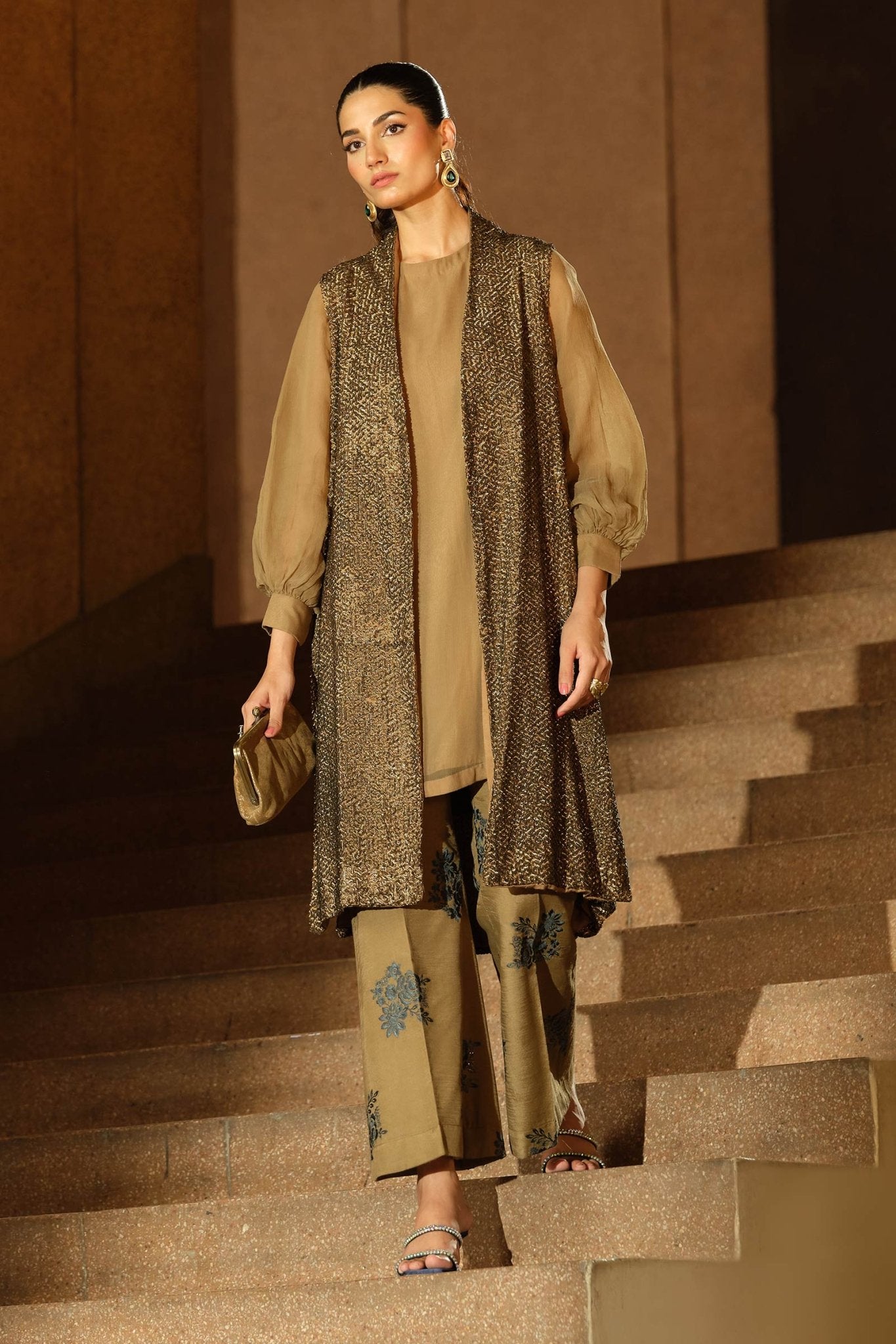 Maria B | Pre fall Dresses | MBS - W25 - 21 C - is Coffee dress from Maria B - Ladies Clothes - Maria Faisal