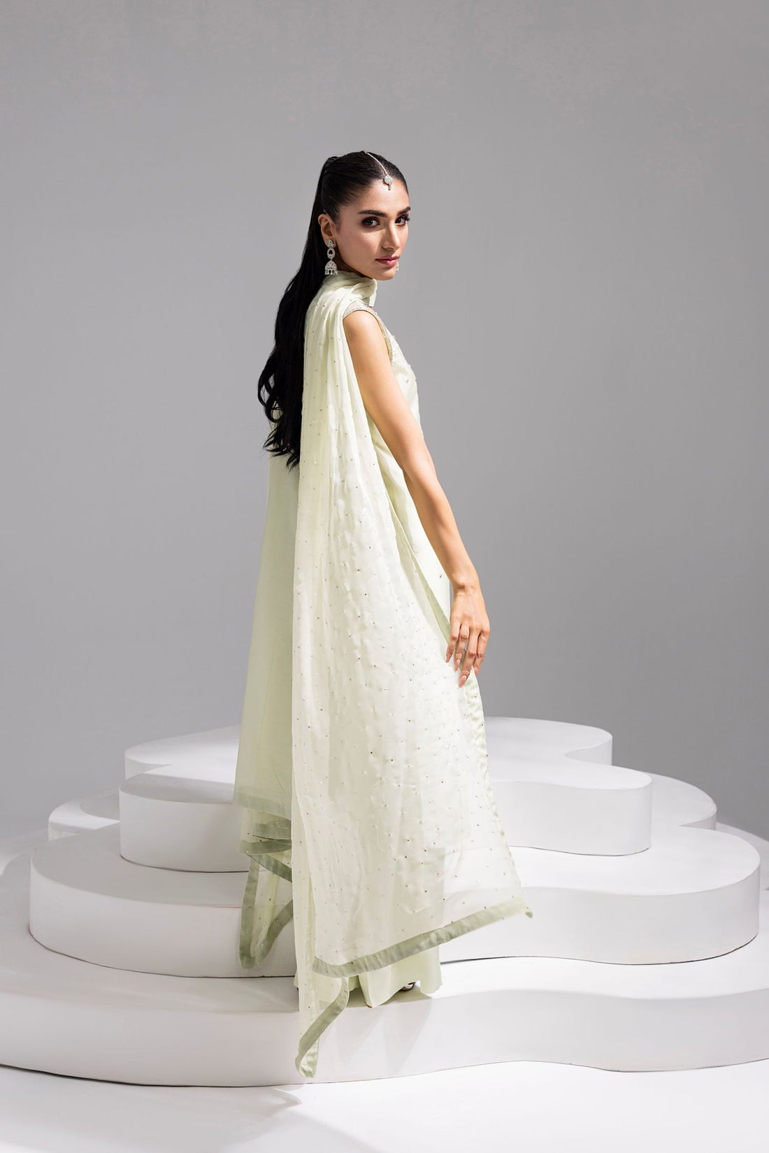 Amani | Aira Festive Wear | SOLEA Hand Embroidered Mint Butter Silk Shirt with Viscose Pants & Mukesh Dupatta - Ladies Clothes - Maria Faisal