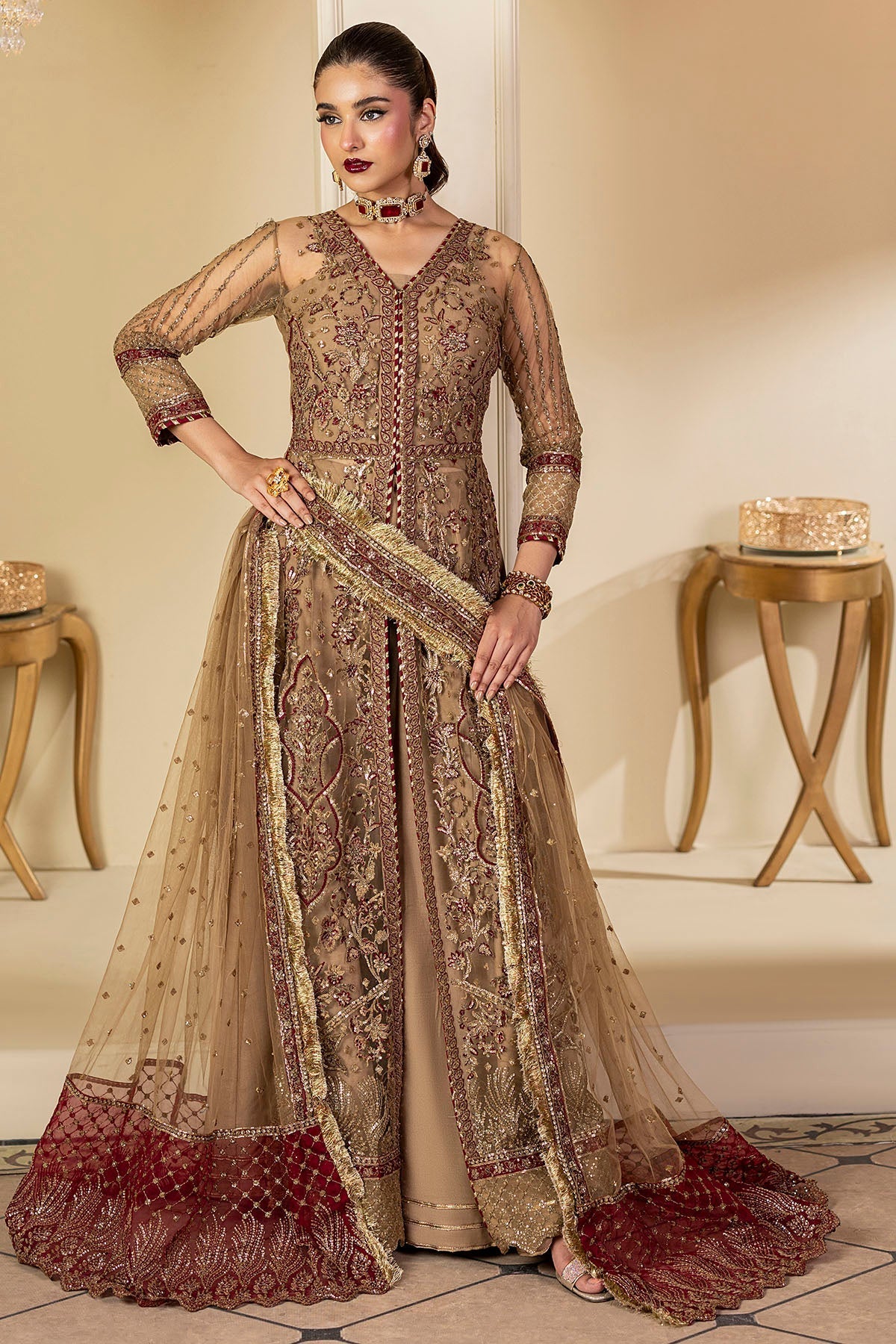 Motifz | Luxury Formal | 5132 - MYLAH - is Gold dress from Motifz - Ladies Clothes - Maria Faisal