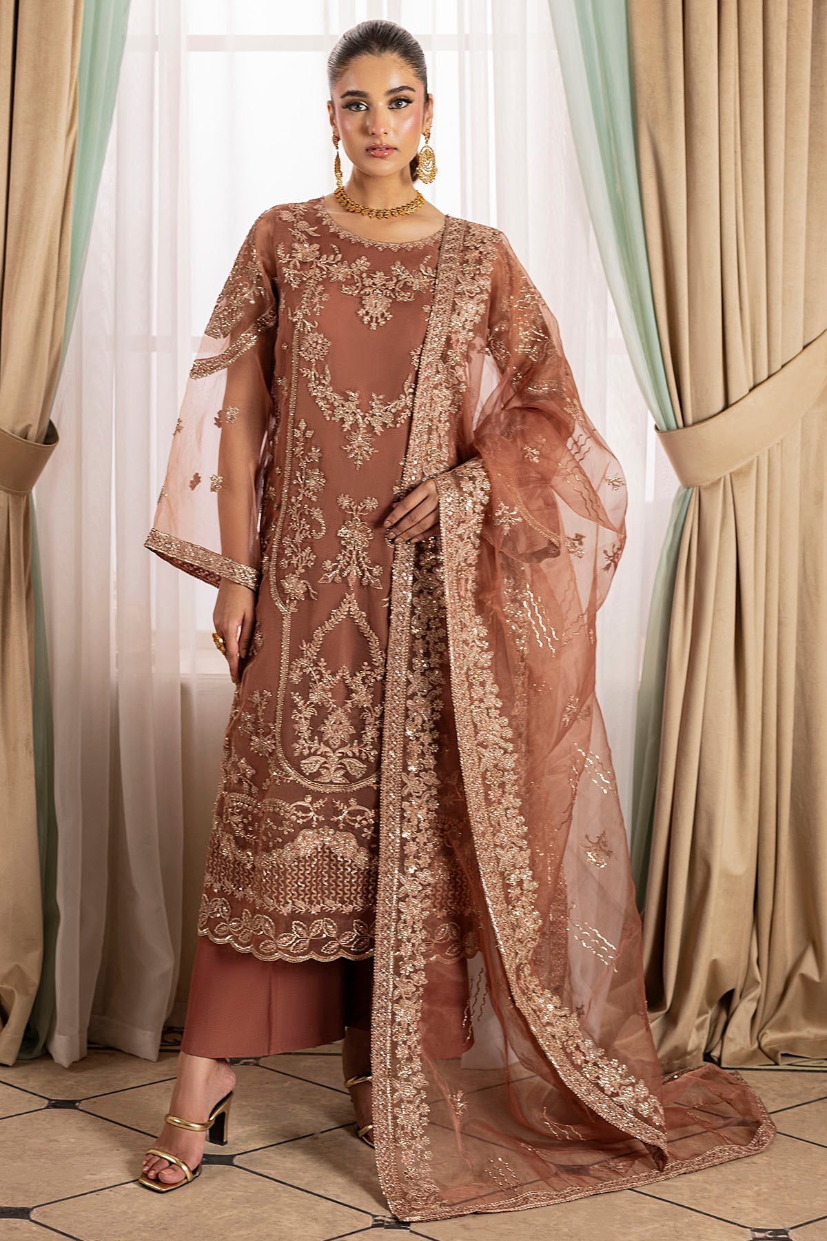 Motifz | Luxury Formal | 5136 - JOURNEE - is Peach dress from Motifz - Ladies Clothes - Maria Faisal