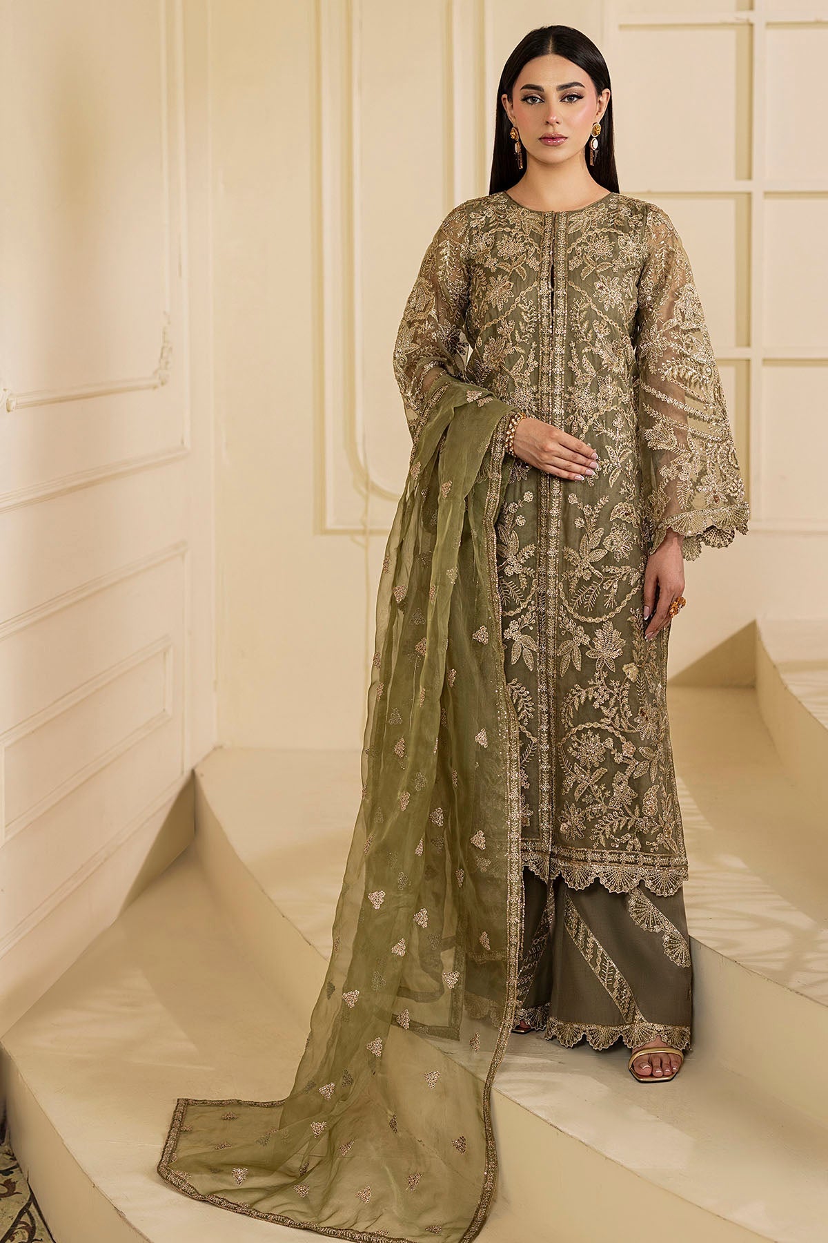 Motifz | Luxury Formal | 5137 - GREEN - is Green dress from Motifz - Ladies Clothes - Maria Faisal