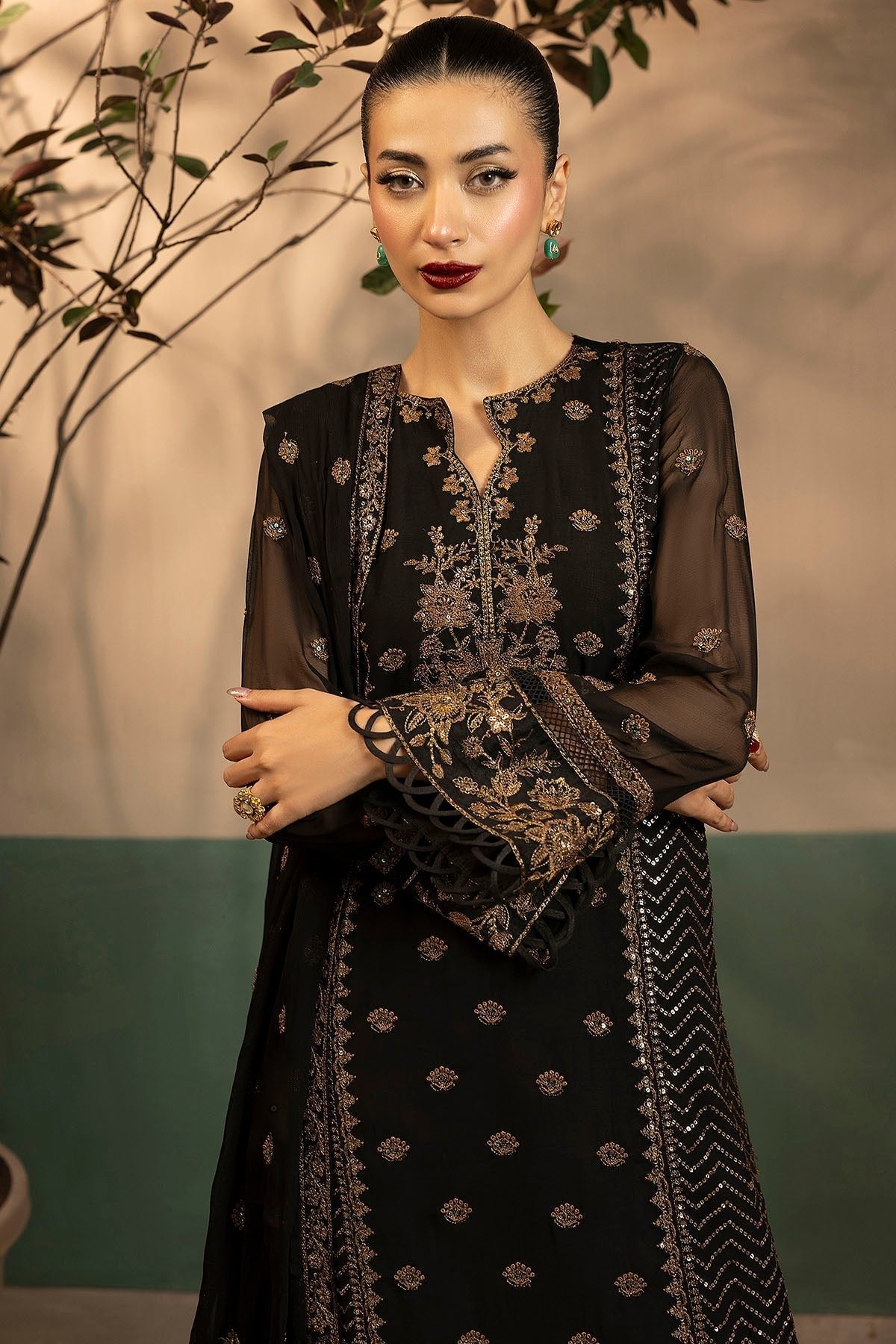 Motifz | Luxury Formal | 5579 - VIOLA - is Dark Brown dress from Motifz - Ladies Clothes - Maria Faisal