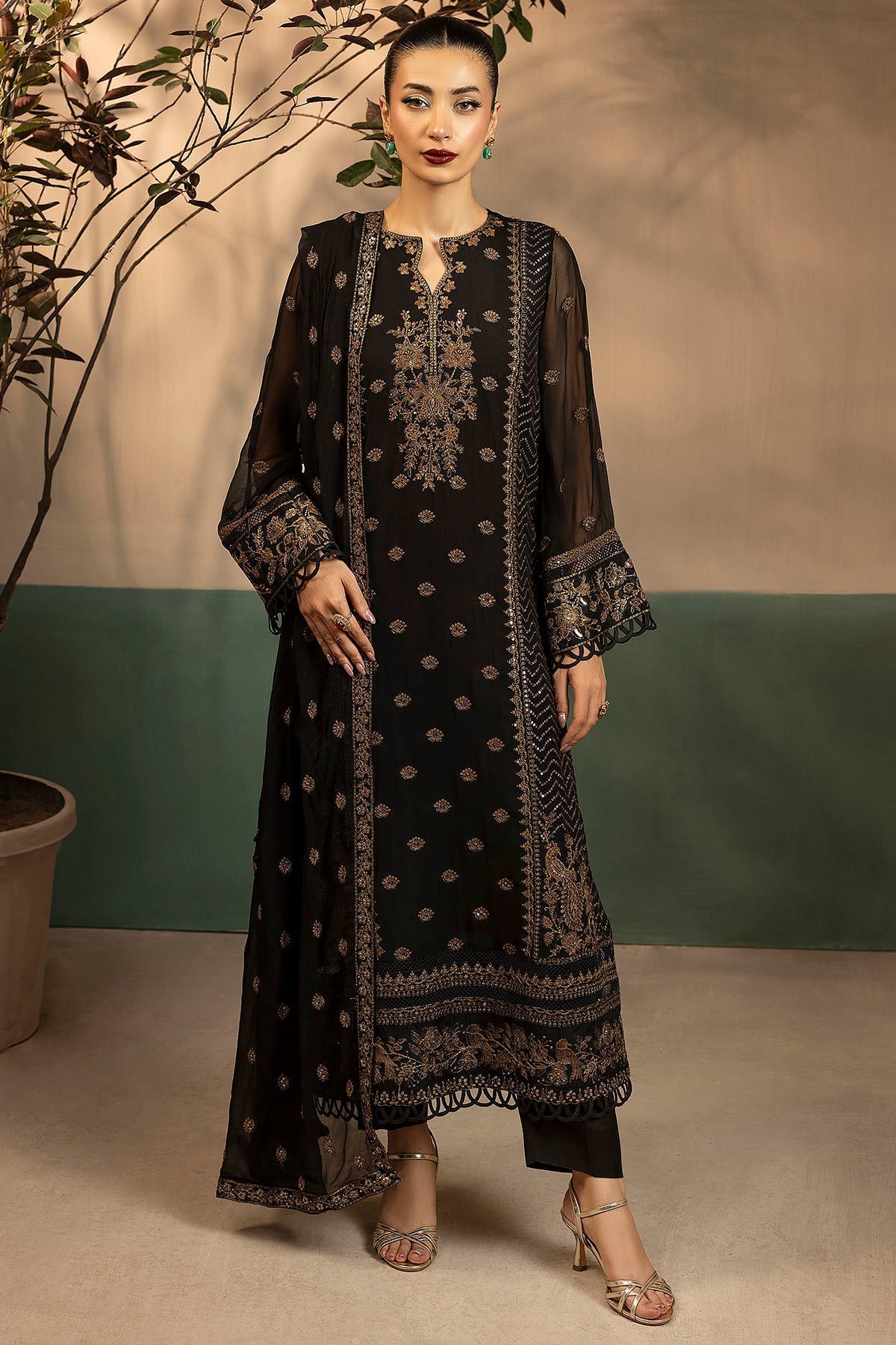 Motifz | Luxury Formal | 5579 - VIOLA - is Dark Brown dress from Motifz - Ladies Clothes - Maria Faisal