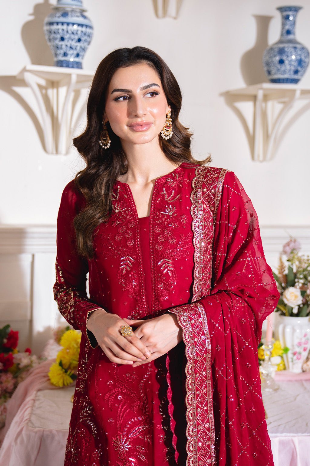 Neeshay | Dastaan Formals 25 | Gulzaib - is Deep Red dress from Neeshay - Ladies Clothes - Maria Faisal