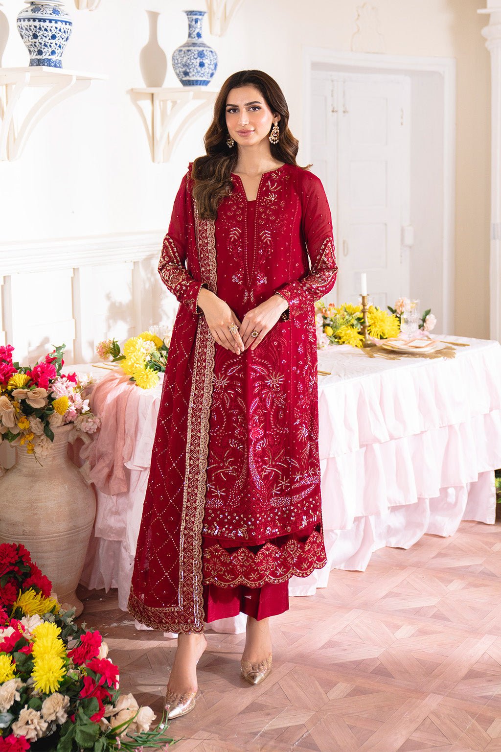 Neeshay | Dastaan Formals 25 | Gulzaib - is Deep Red dress from Neeshay - Ladies Clothes - Maria Faisal