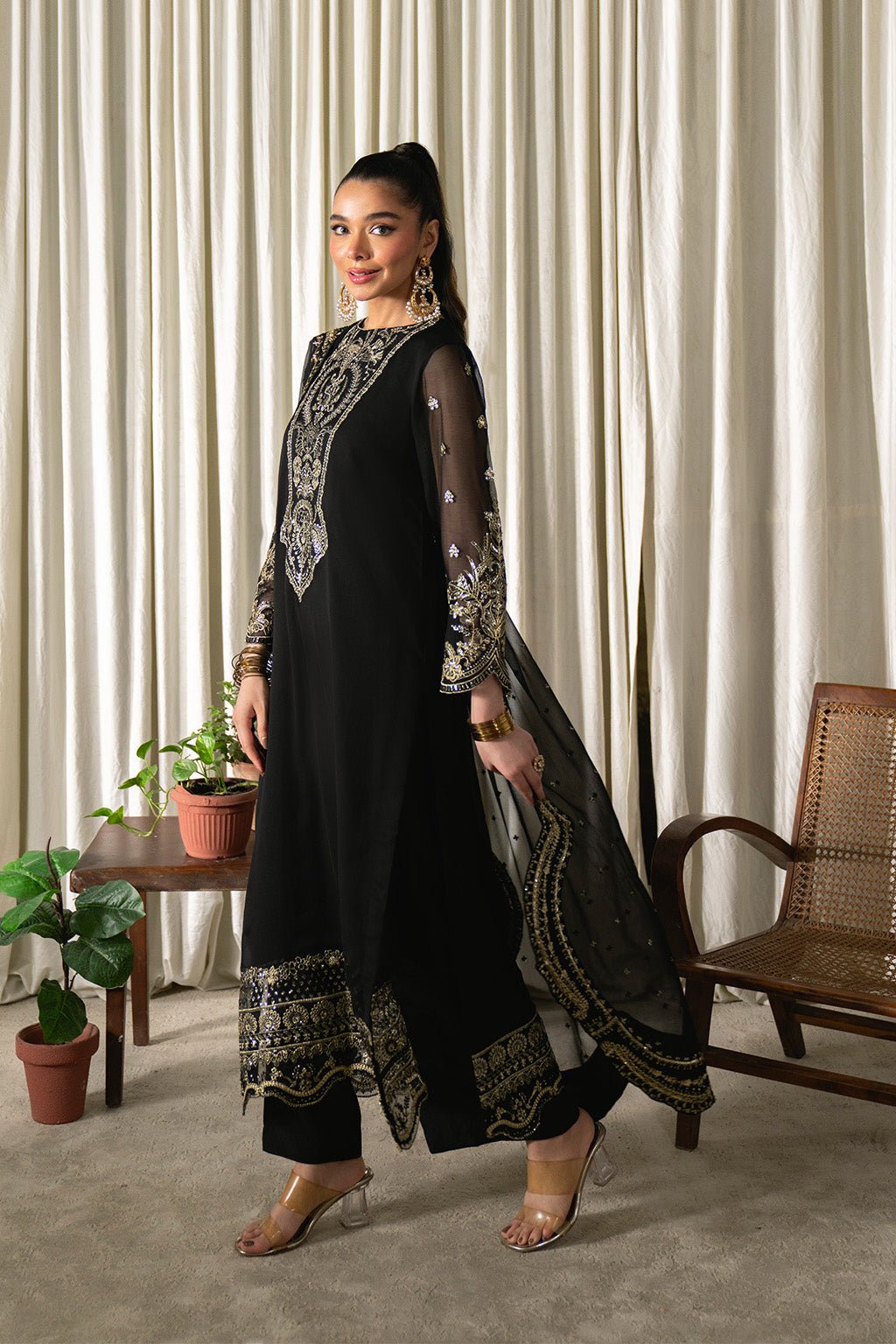 Neeshay | Ready to Wear Chiffon | RTW - CHFN - 03 Black - is Black dress from Neeshay - Ladies Clothes - Maria Faisal