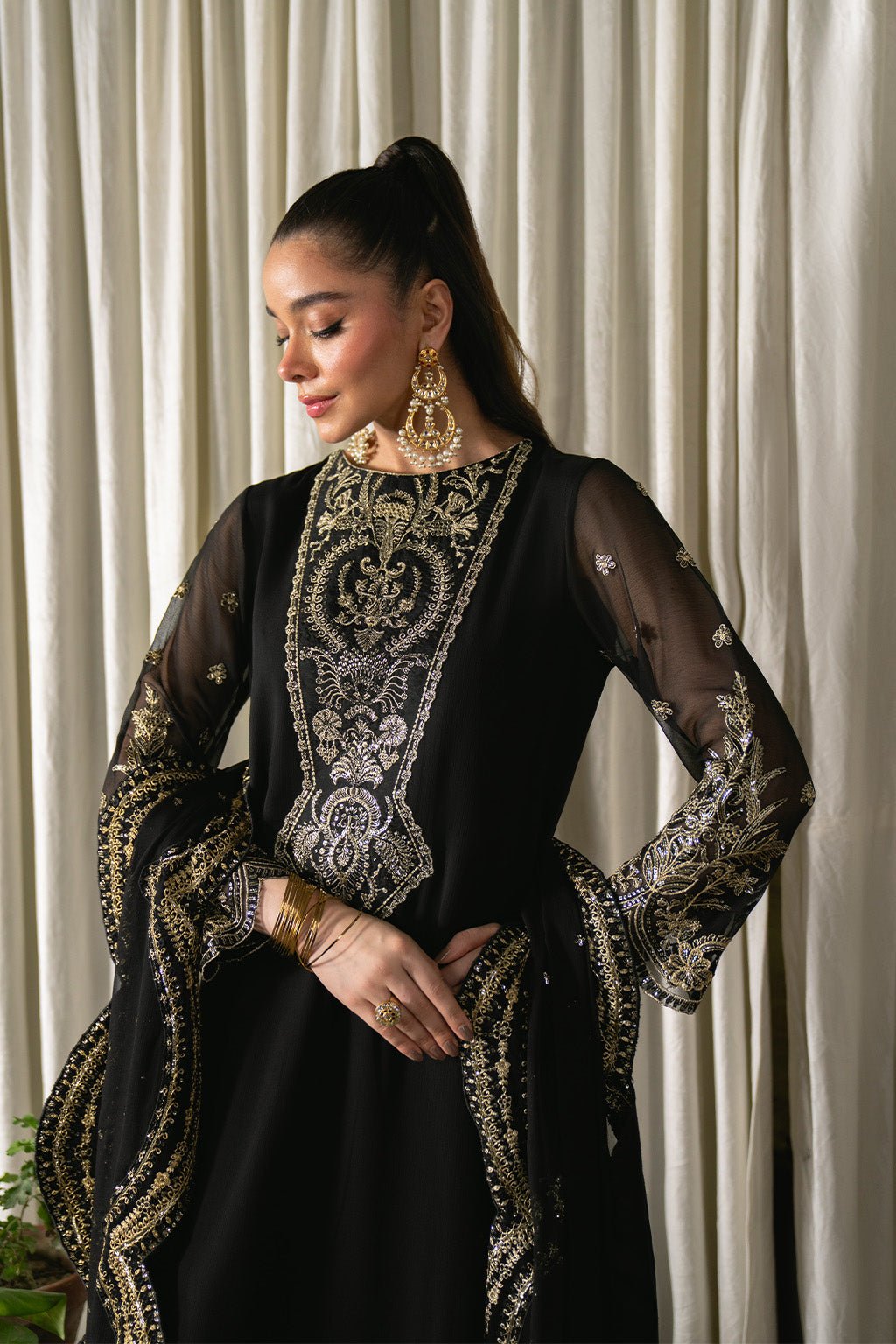Neeshay | Ready to Wear Chiffon | RTW - CHFN - 03 Black - is Black dress from Neeshay - Ladies Clothes - Maria Faisal