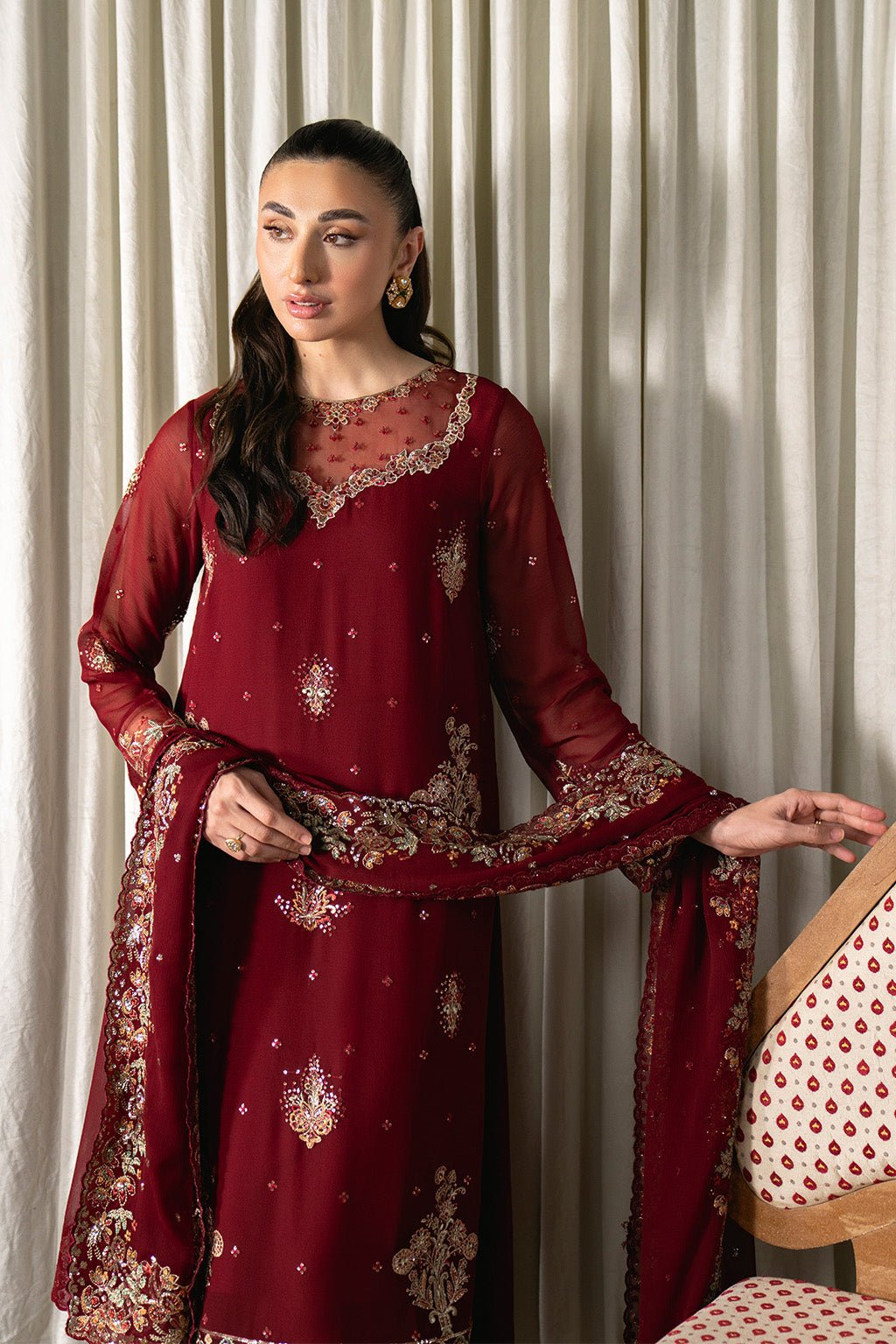Neeshay | Ready to Wear Chiffon | RTW - CHFN - 05 Red - is Red dress from Neeshay - Ladies Clothes - Maria Faisal