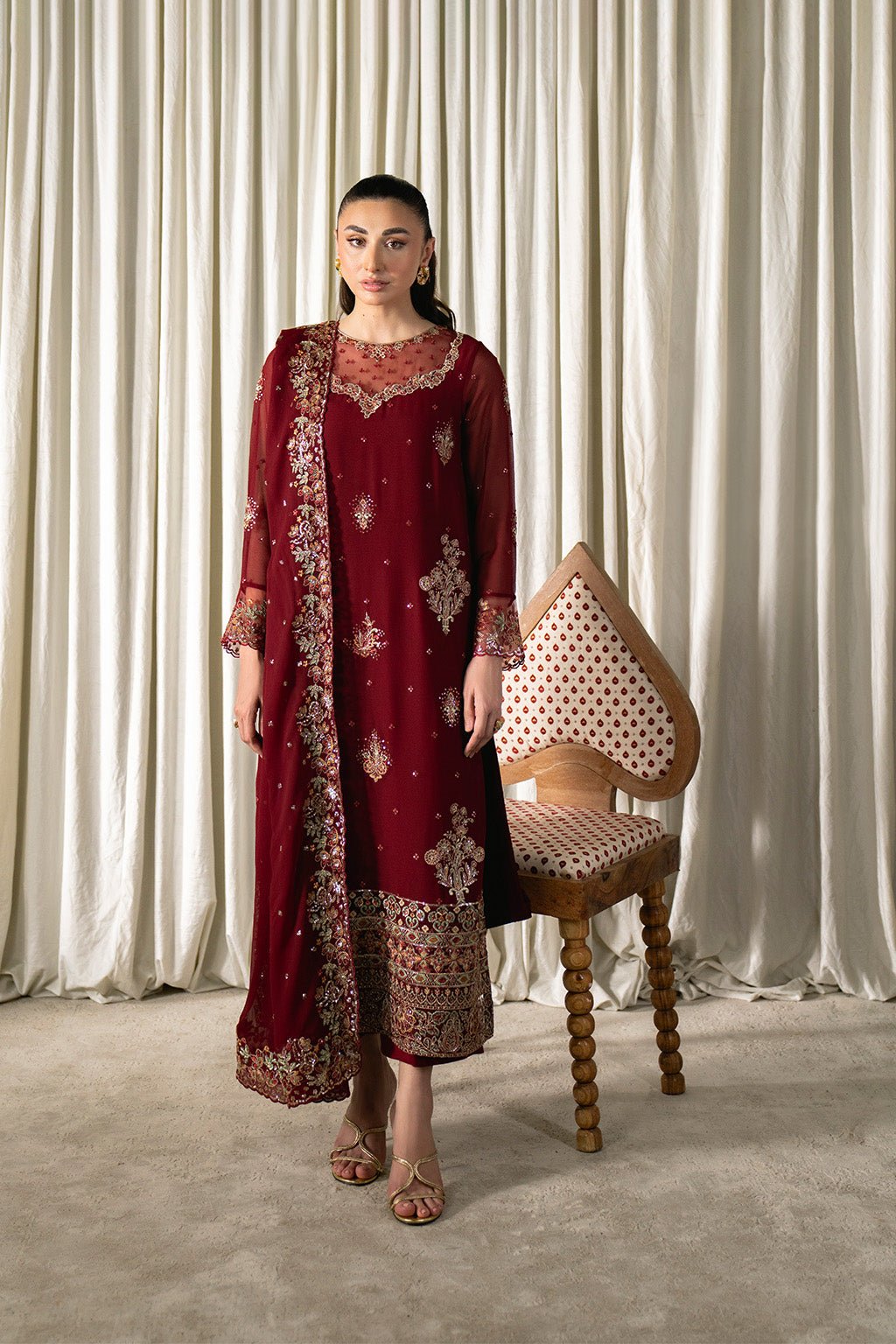 Neeshay | Ready to Wear Chiffon | RTW - CHFN - 05 Red - is Red dress from Neeshay - Ladies Clothes - Maria Faisal