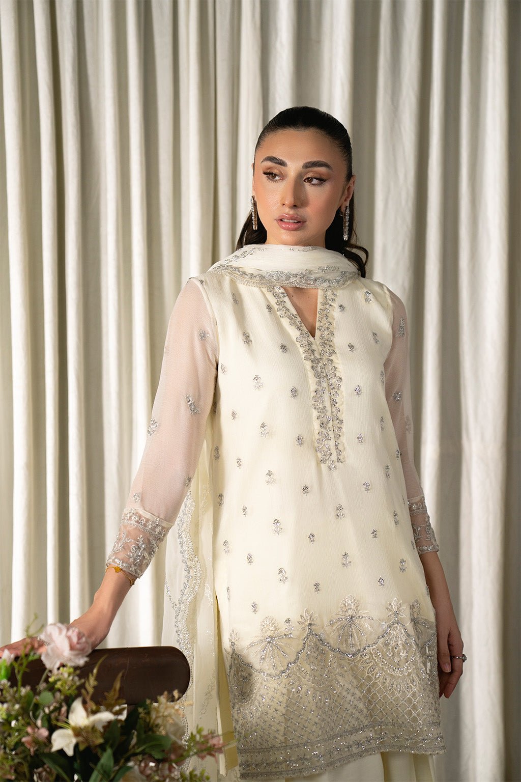 Neeshay | Ready to Wear Chiffon | RTW - CHFN - 06 White - is White dress from Neeshay - Ladies Clothes - Maria Faisal