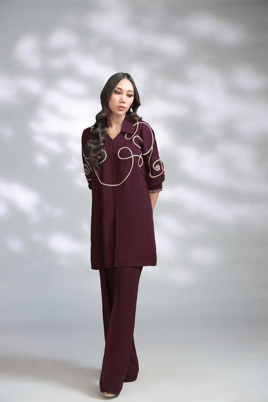 Sana Abbas | La Fiesta A W Pret | Crimson - Dress - available at Maria Faisal in UK and USA.