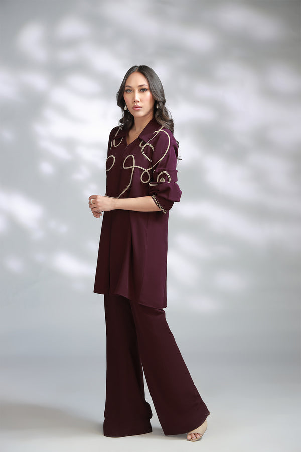 Sana Abbas | La Fiesta A W Pret | Crimson - Dress - available at Maria Faisal in UK and USA.